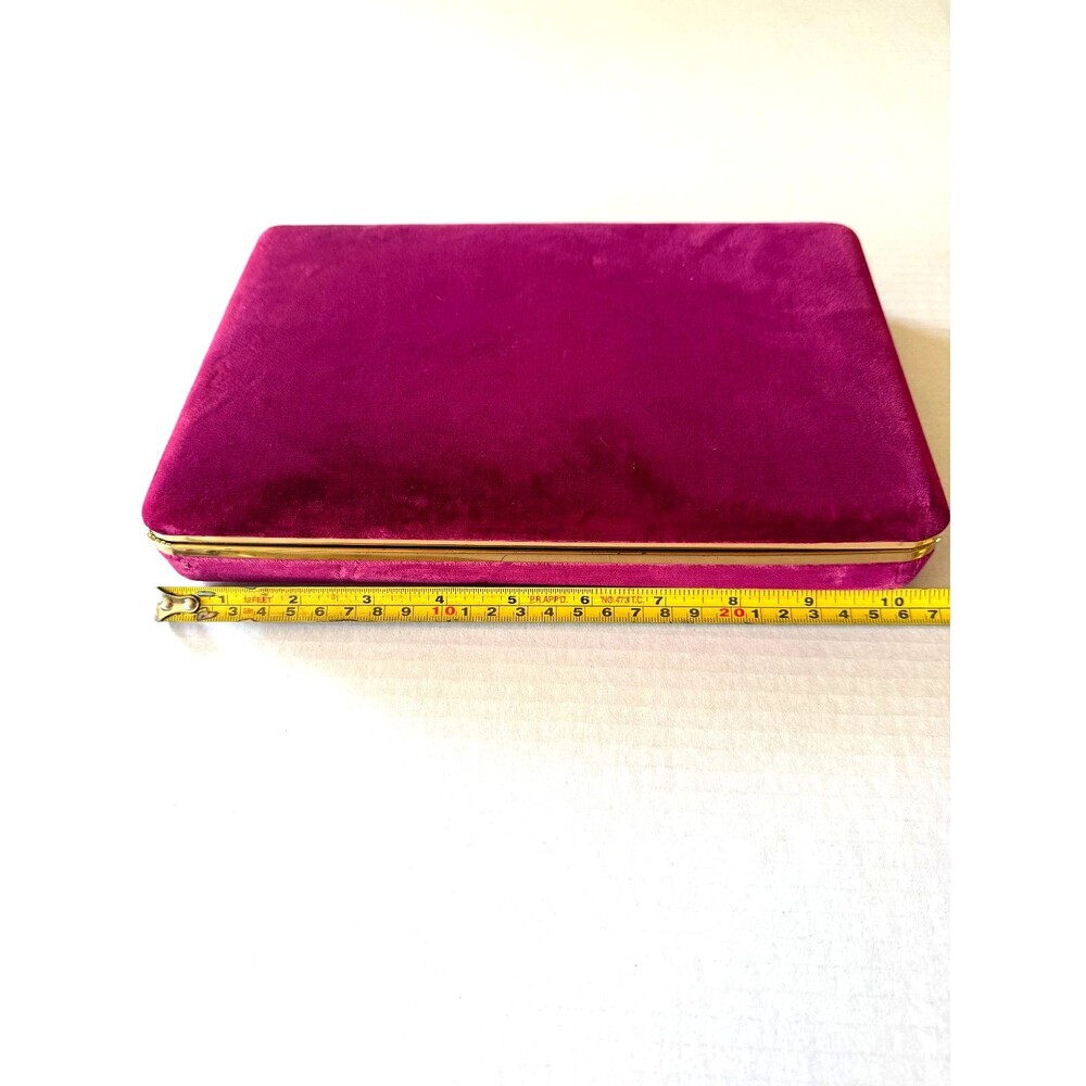 Vintage Mele Jewelry Box Rose Fuschia Velvet Hard Case Clamshell Style MCM 10x6"
